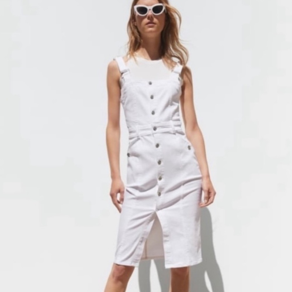 Zara | White fitted Button Down Jean Dress
